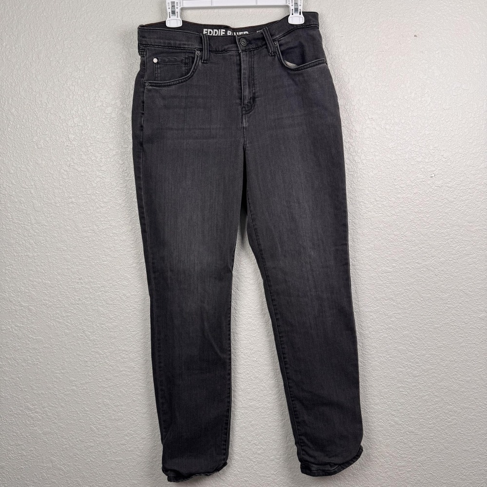 Eddie Bauer Jeans Womens 6 (32x30) Gray Boyfriend Midrise Slim Flannel Lined